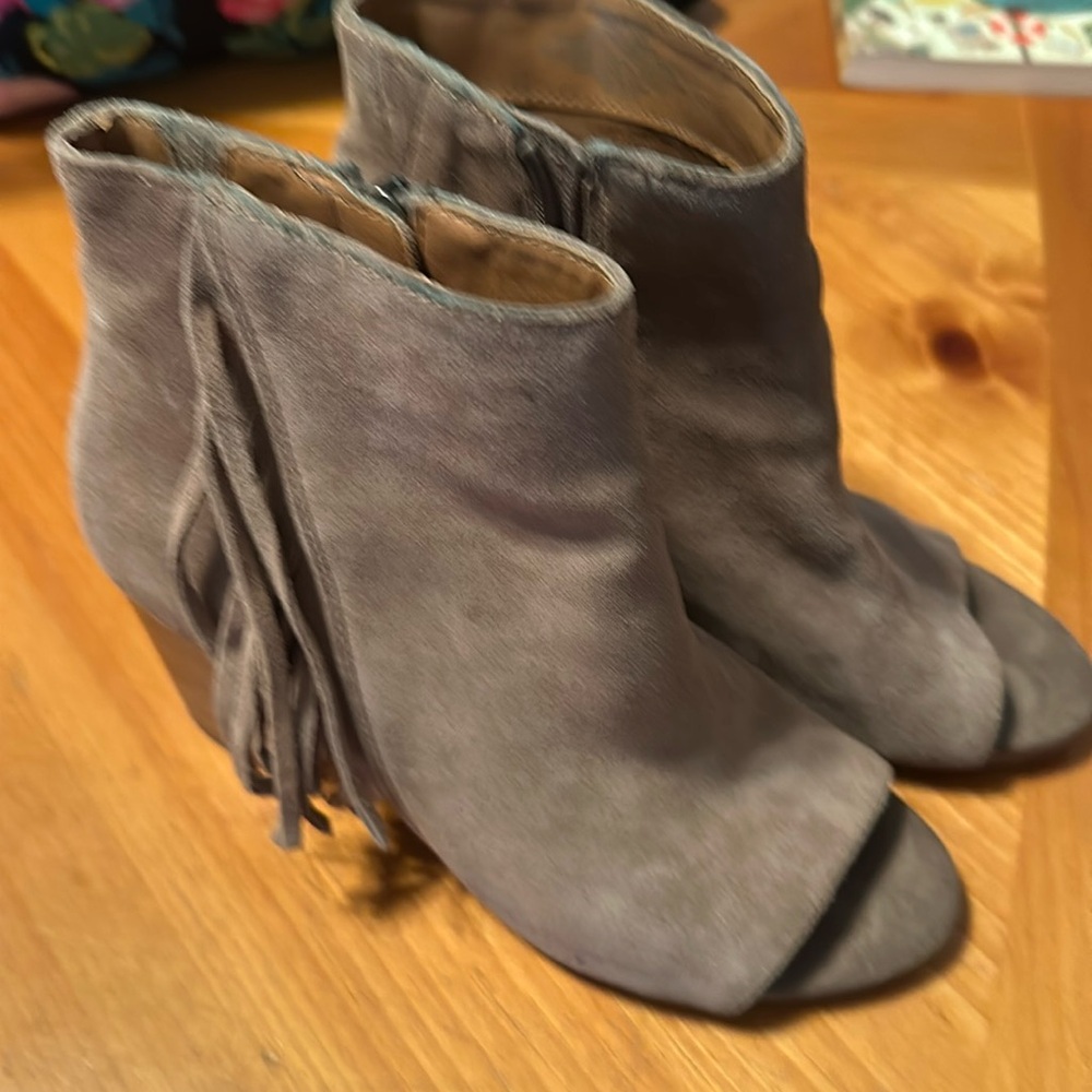 Kenneth Cole Reaction Suede Fringe Peep Toe Booties